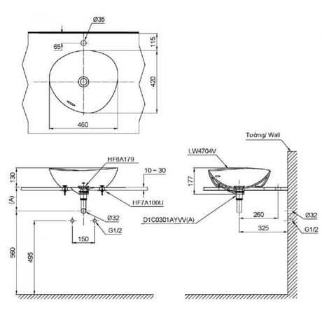 Chau Rua Lavabo TOTO LT4704G17#MBE dat Ban Mau Be Mo 420x460x177 mm