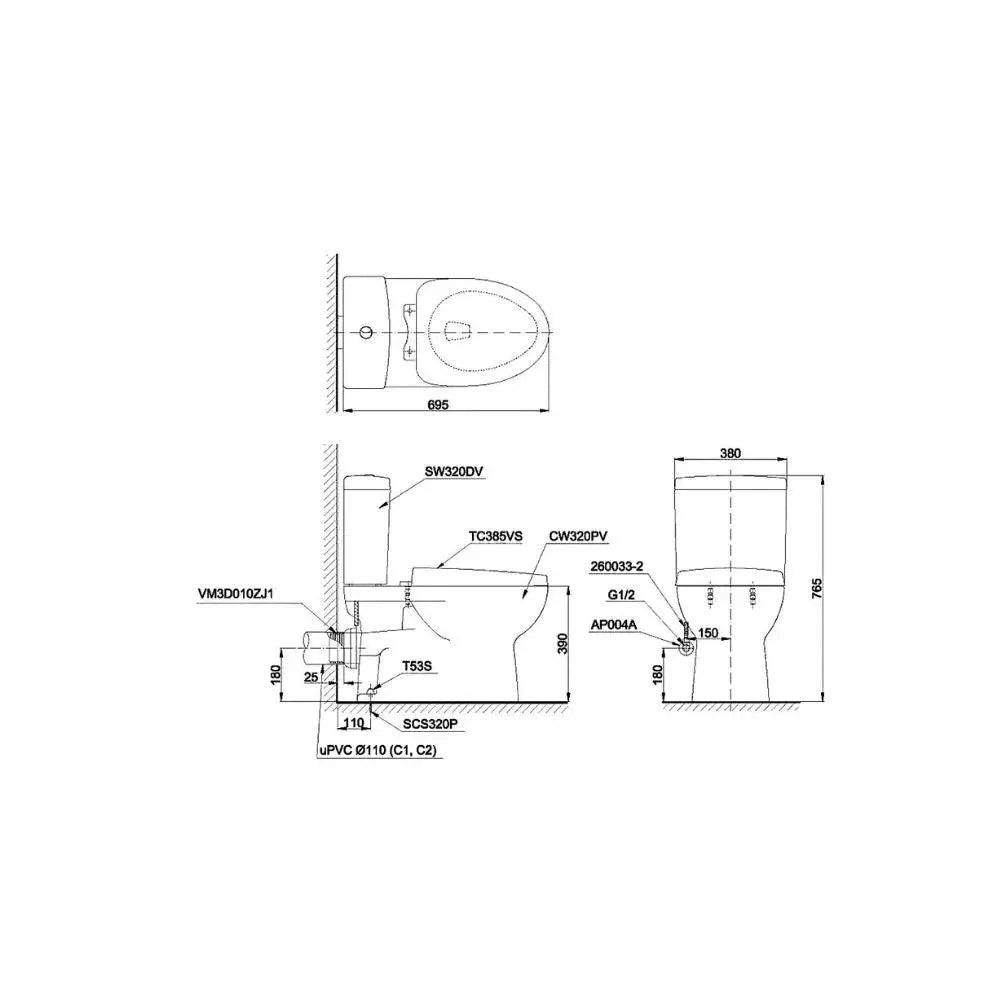 Cs320Pdre4#W Bàn Cầu Hai Khối