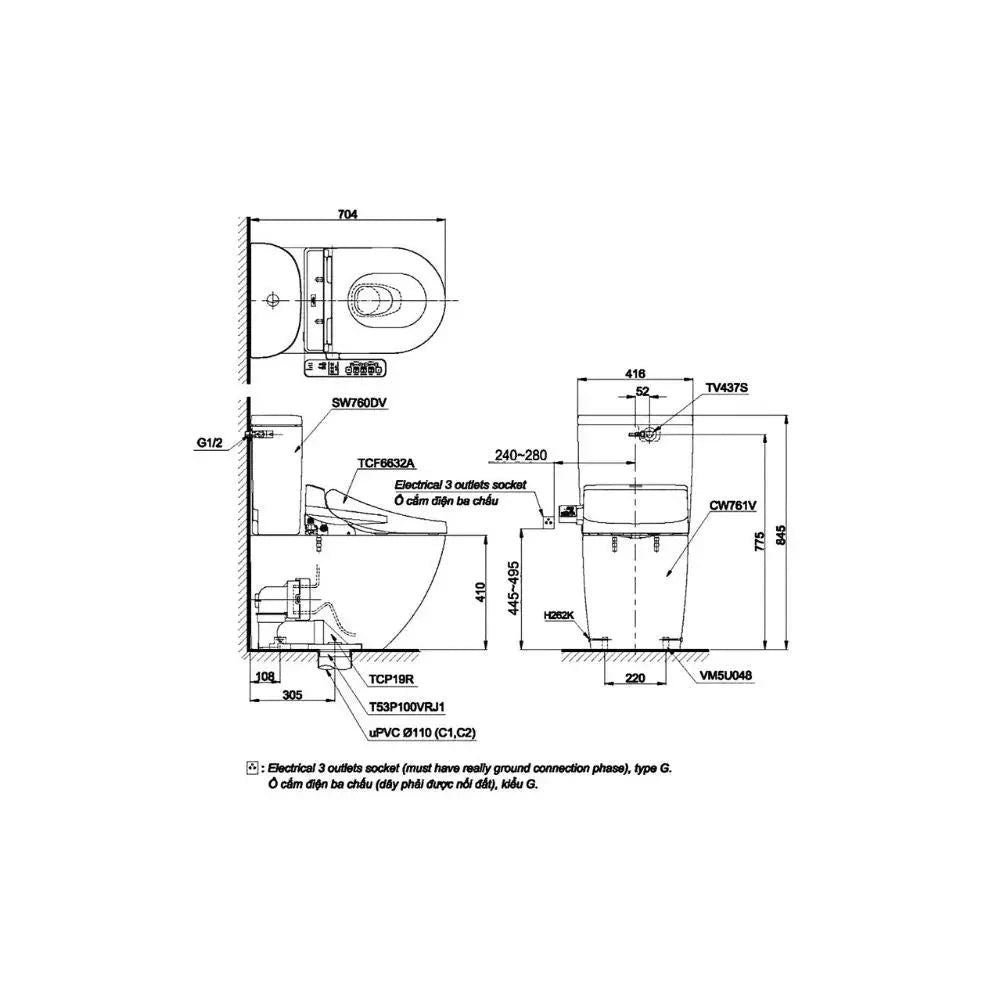 Bàn cầu 2 khối CS761DW8#XW | Thiết Bị Vệ Sinh TOTO