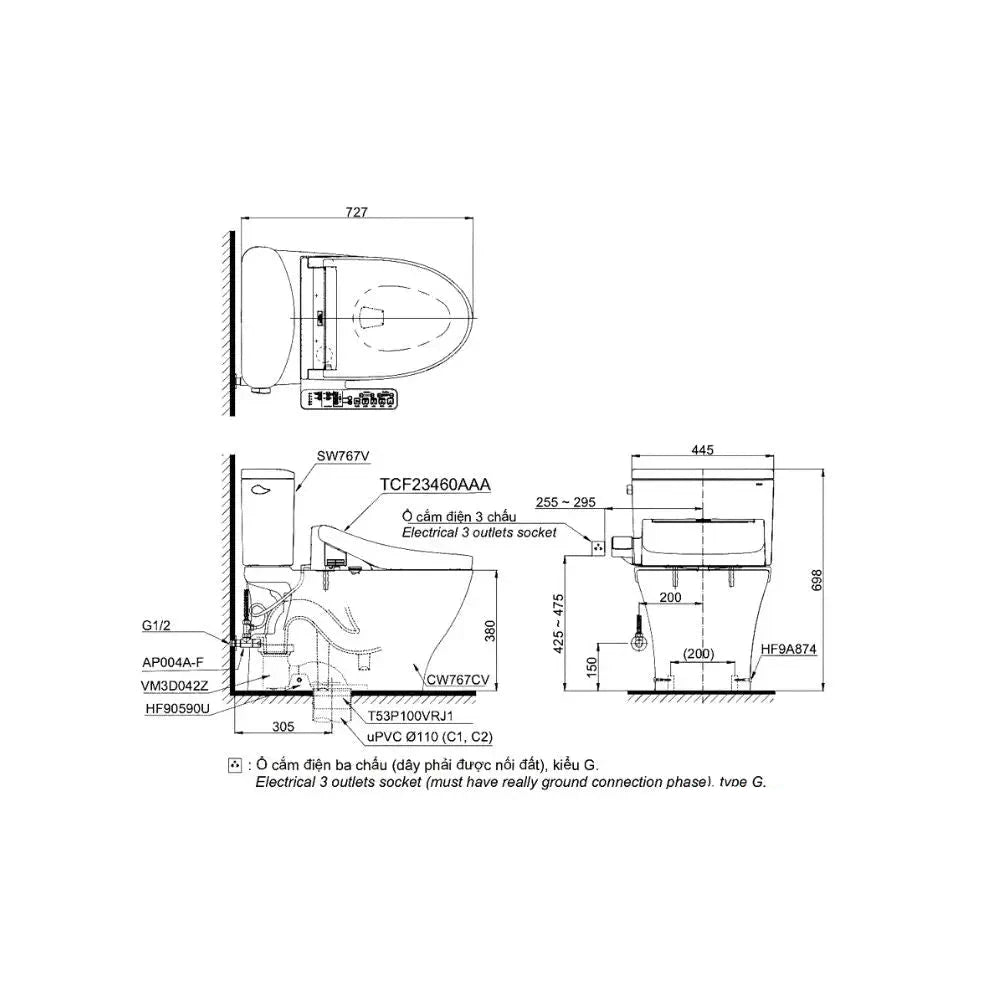 Bàn cầu 2 khối CS767CRW17#XW | Thiết Bị Vệ Sinh TOTO