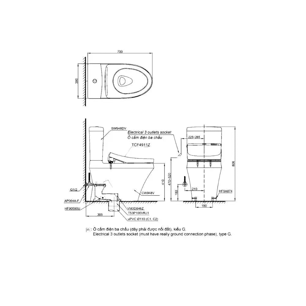 Cs948Dw14#Xw Bàn Cầu Hai Khối