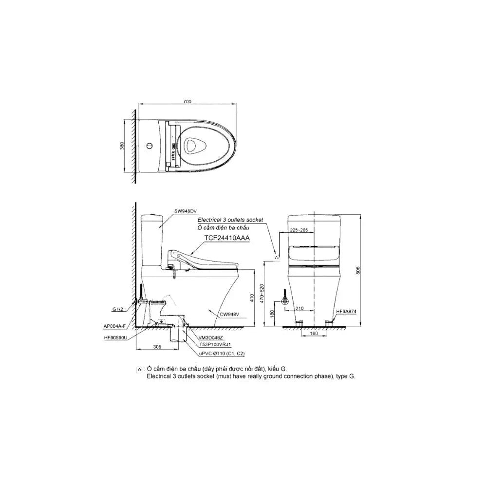 Cs948Dw16#Xw Bàn Cầu Hai Khối