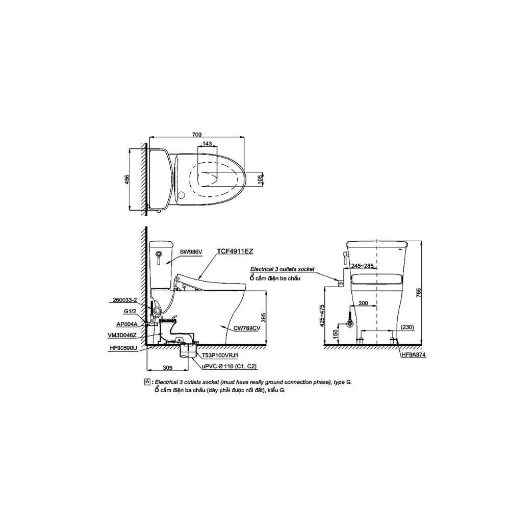 Cs986Cgw15#Xw Bàn Cầu Hai Khối