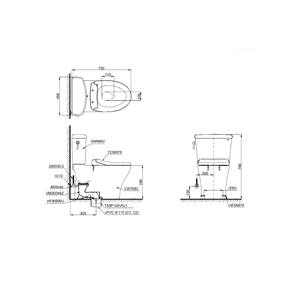 Cs986Ge2#Xw Bàn Cầu Hai Khối