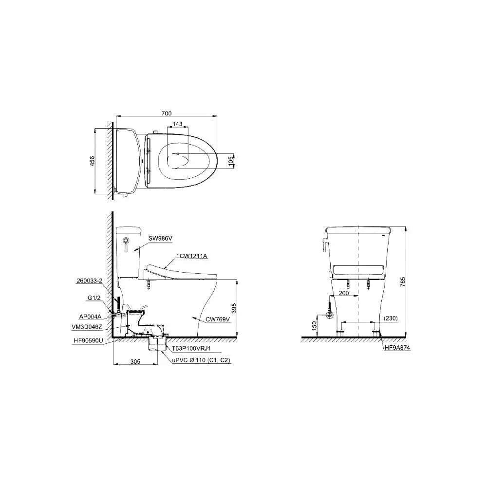 Cs986Ge4#Xw Bàn Cầu Hai Khối
