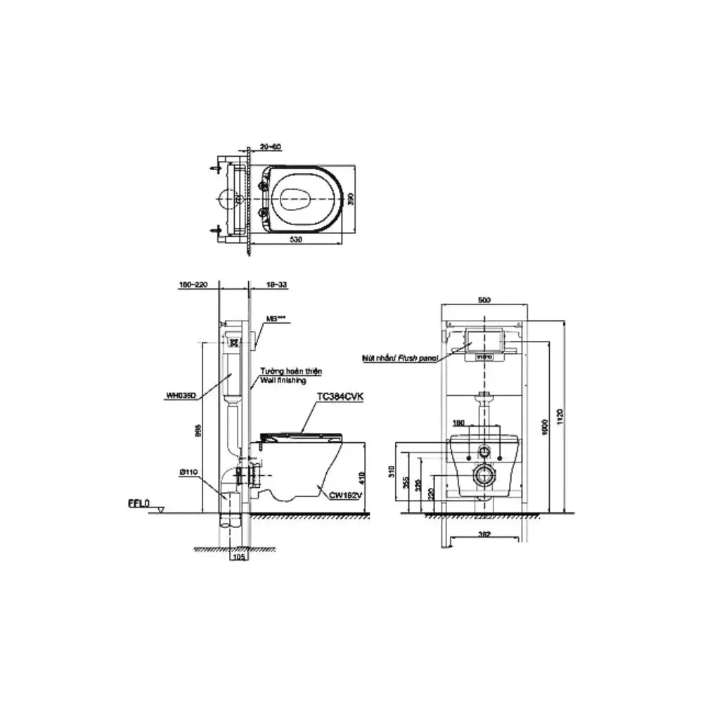 Bồn Cầu TOTO CW162/TC384CVK Treo Tường