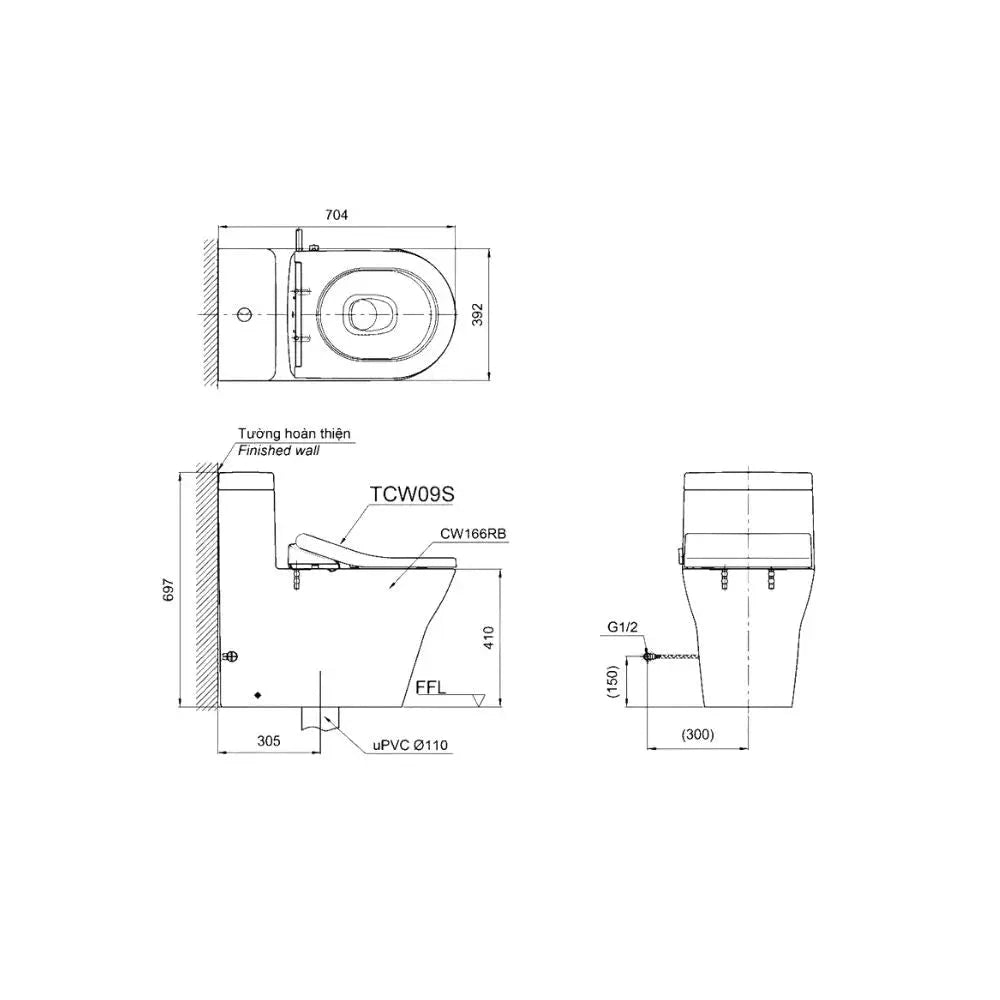 Bàn Cầu 1 Khối CW166RB#XW TCW09S#W T53P100VR | Thiết Bị Vệ Sinh TOTO