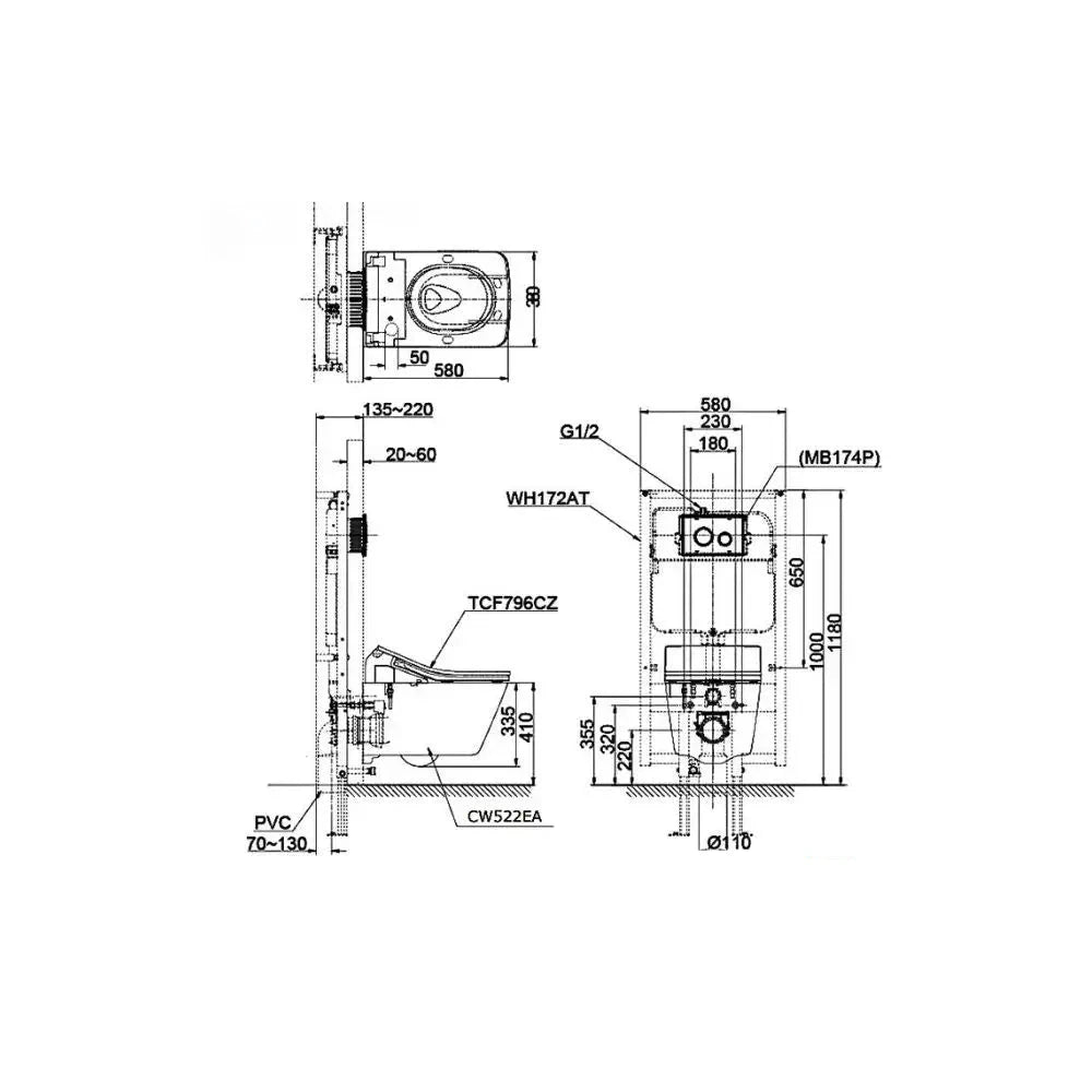 Bàn cầu treo tường CW522EA#NW1 | Thiết Bị Vệ Sinh…