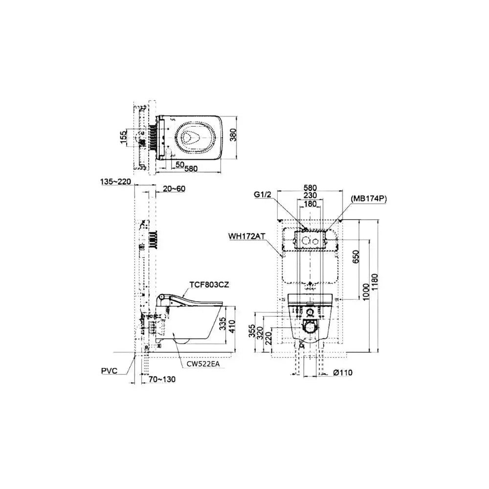 Bàn cầu treo tường CW522EA#NW1 TCF803CZ#NW1 WH172AT | Thiết Bị Vệ Sinh…