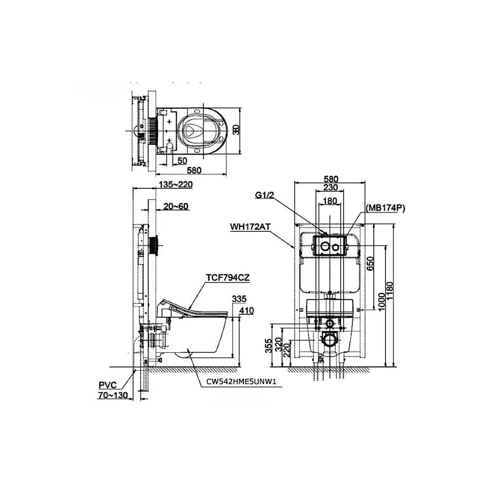 Bàn cầu treo tường CW542HME5U#NW1 TCF794CZNW1 WH172AT | Thiết Bị Vệ S…
