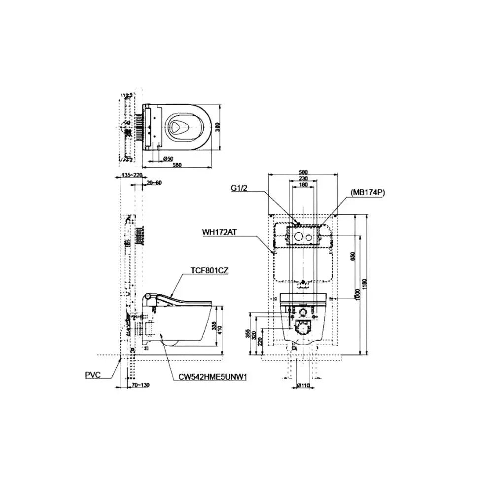 Bàn cầu treo tường CW542HME5UNW1 TCF801CZ#NW1 WH172AT | Thiết Bị Vệ S…
