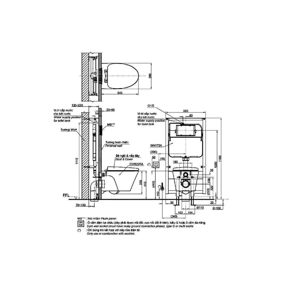Bàn cầu treo tường CW822RA#W TC600VS#W | Thiết Bị Vệ Sinh TOTO