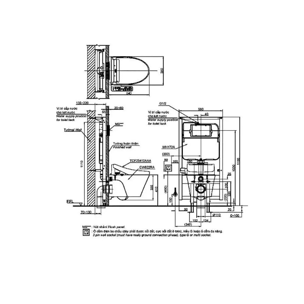 Bàn cầu treo tường CW822RA#W TCF23410AAA#NW1 WH172A | Thiết Bị Vệ Sinh…