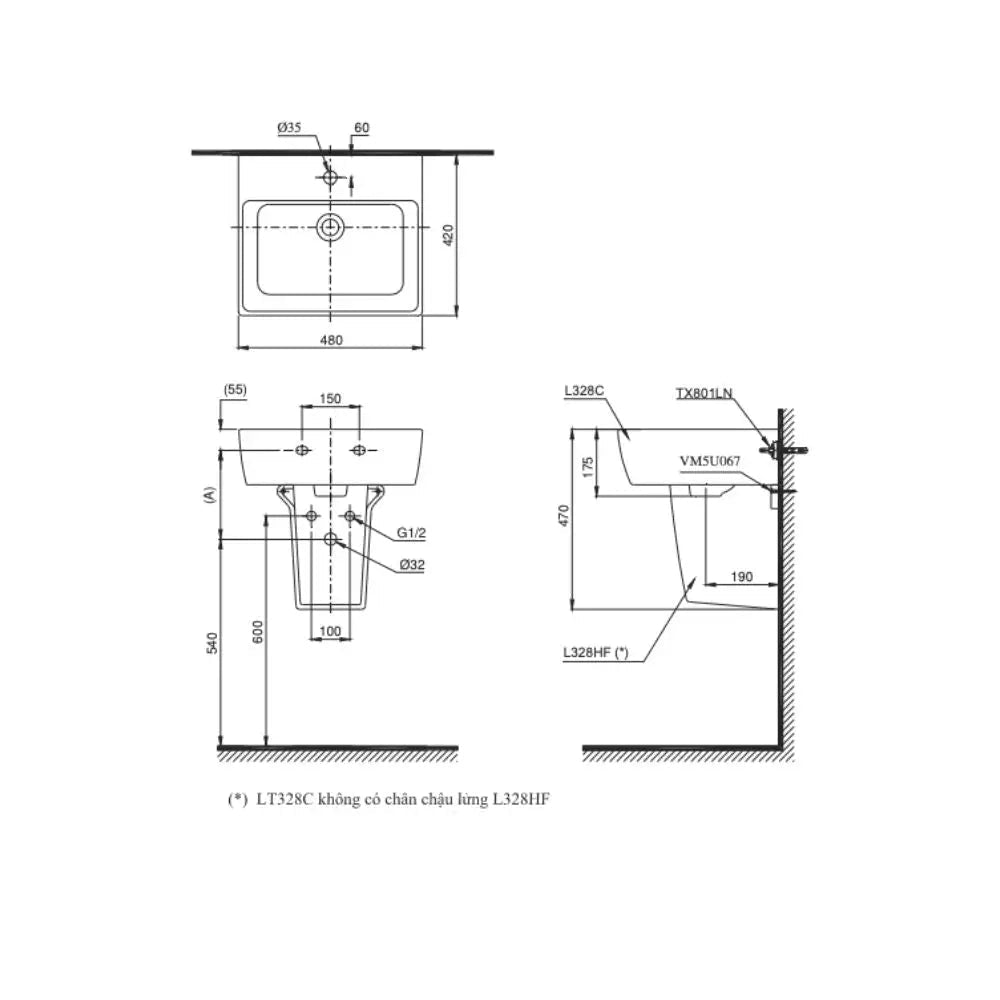Lt328C#Xw Chậu Treo Tường
