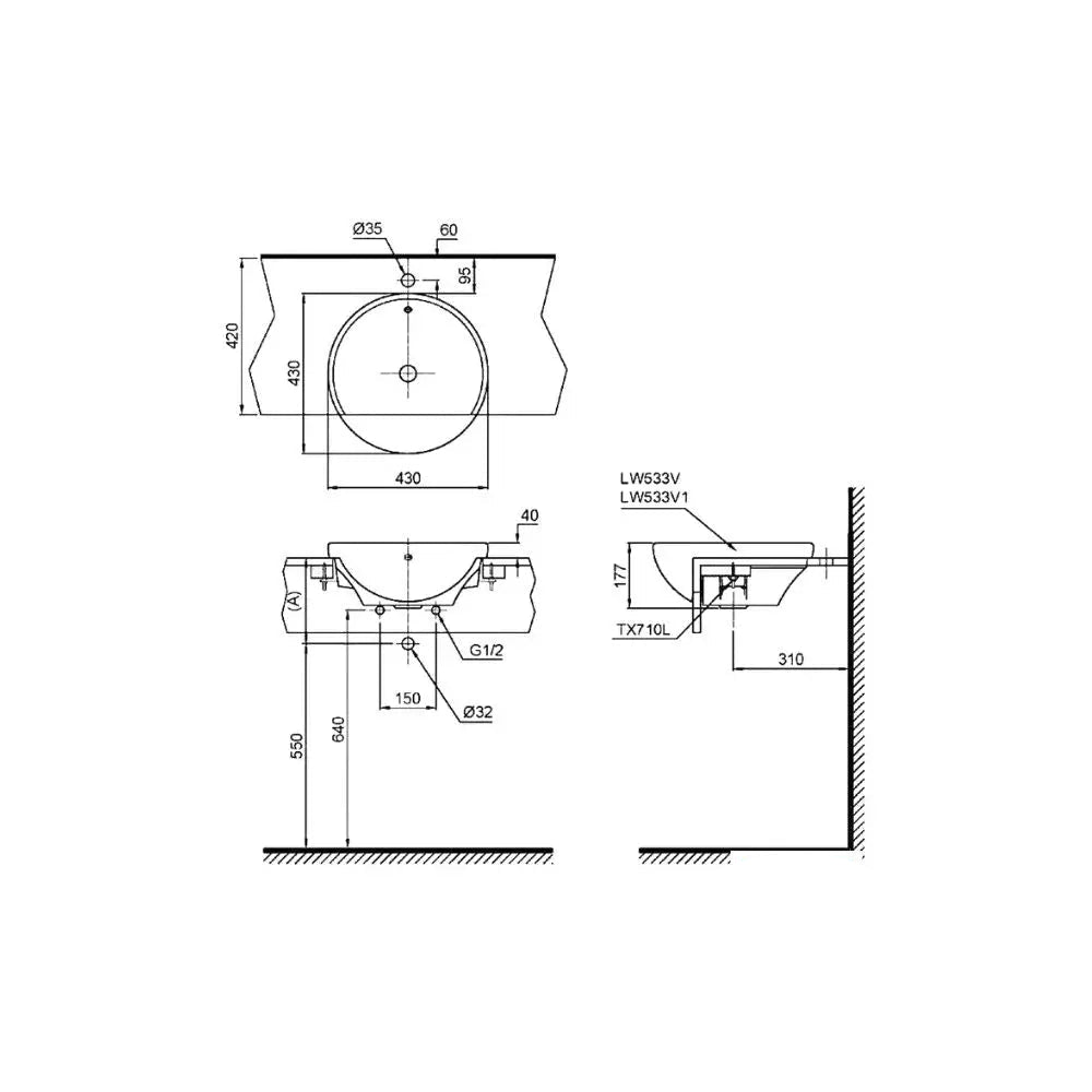 Lt533R#W Lavabo Bán Âm Bàn