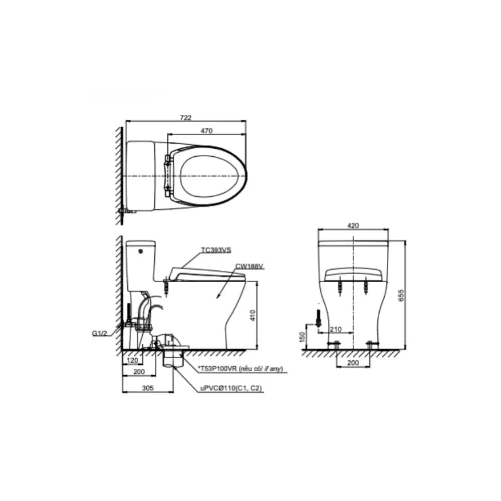 Ms188Vkt2#Xw T53P100Vr Bàn Cầu Một Khối