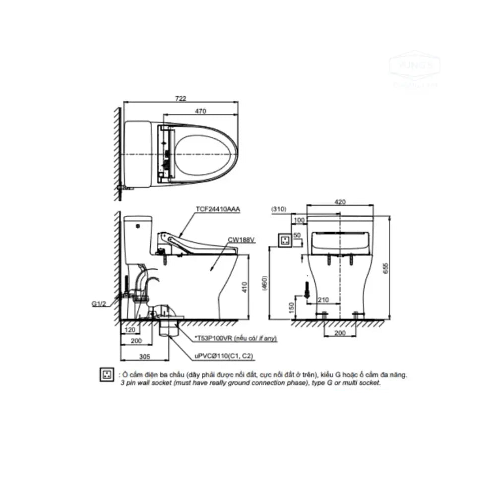 Ms188Vkw14#Xw T53P100Vr Bàn Cầu Một Khối