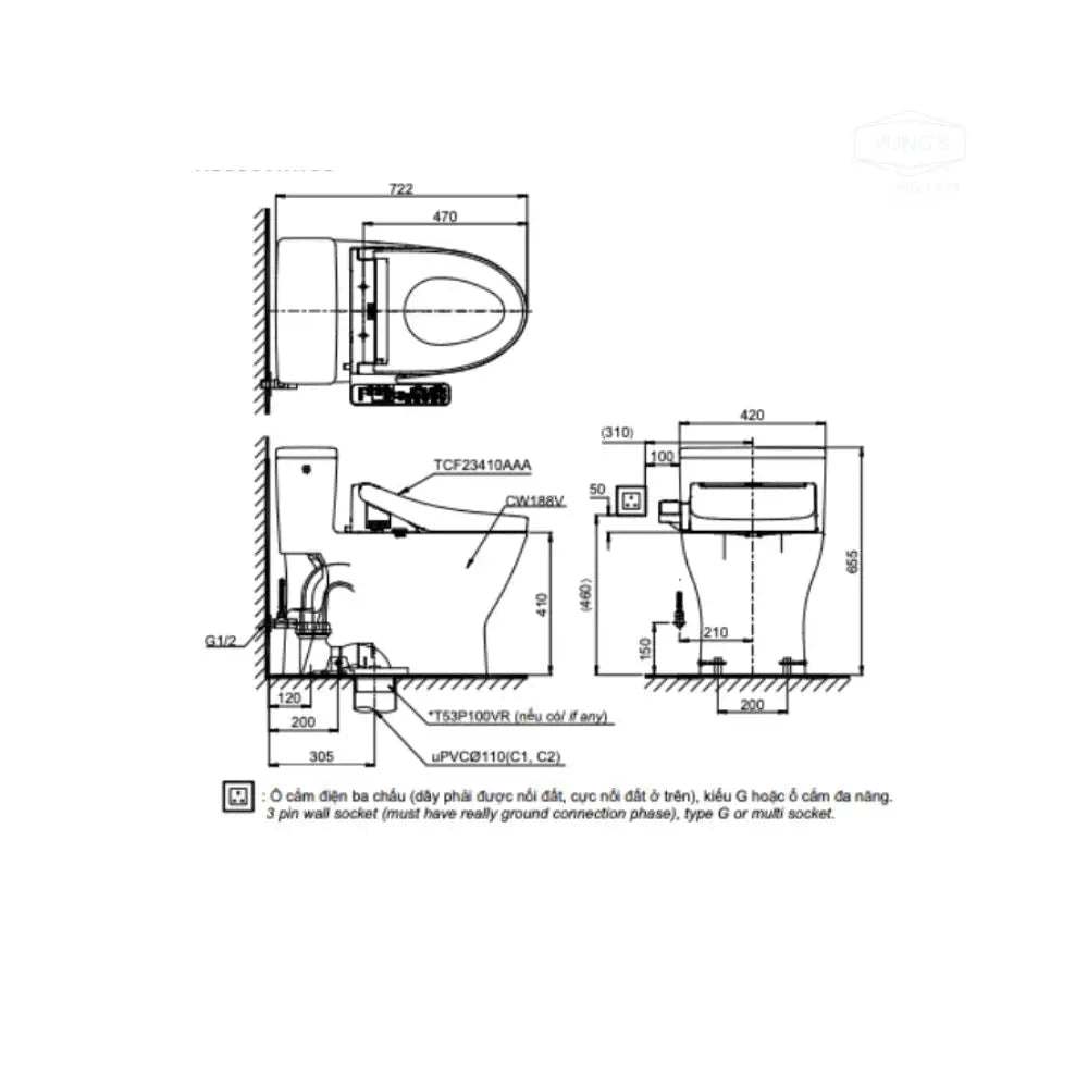 Ms188Vkw16#Xw T53P100Vr Bàn Cầu Một Khối