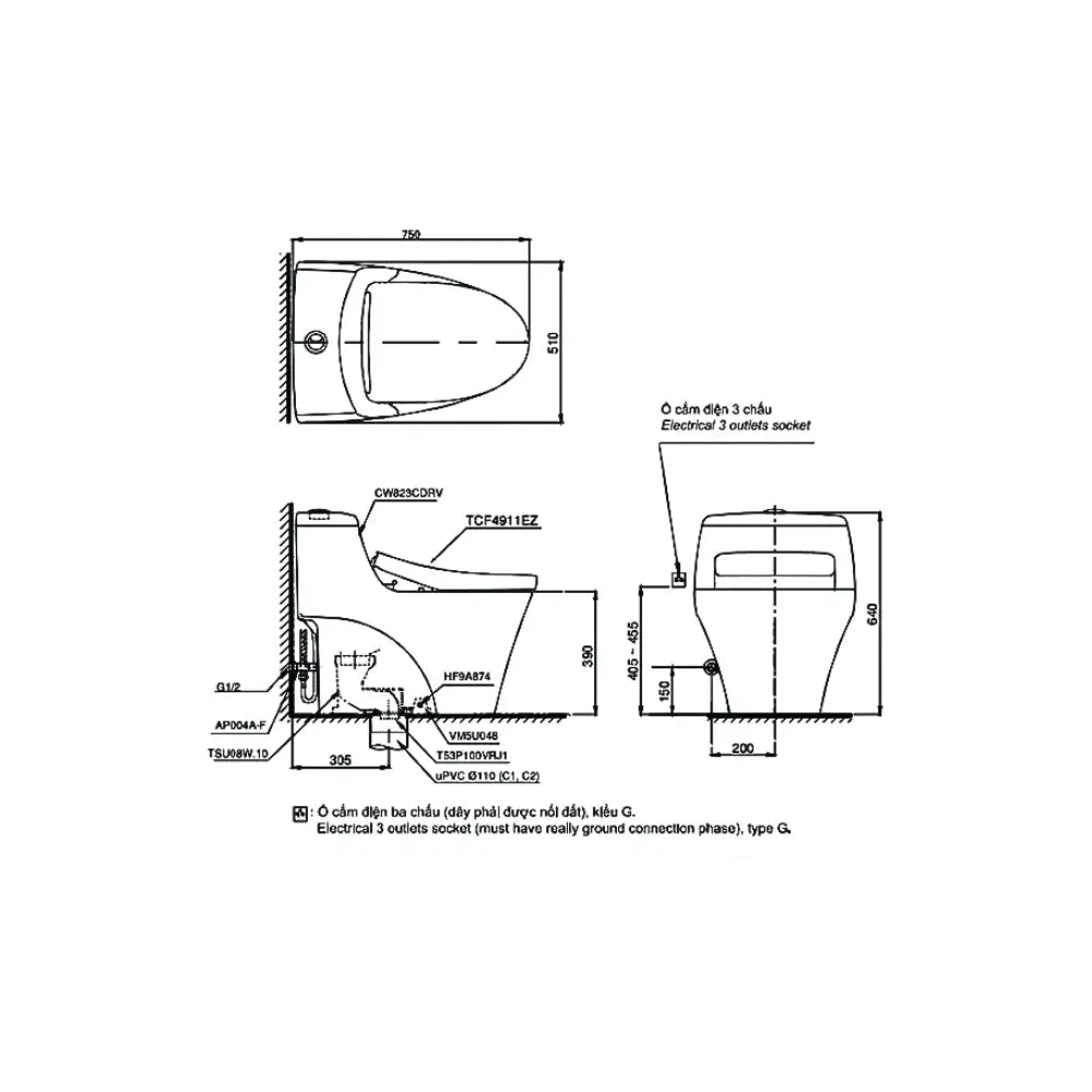 Bàn cầu một khối MS823CDRW12#XW | Thiết Bị Vệ Sinh TOTO