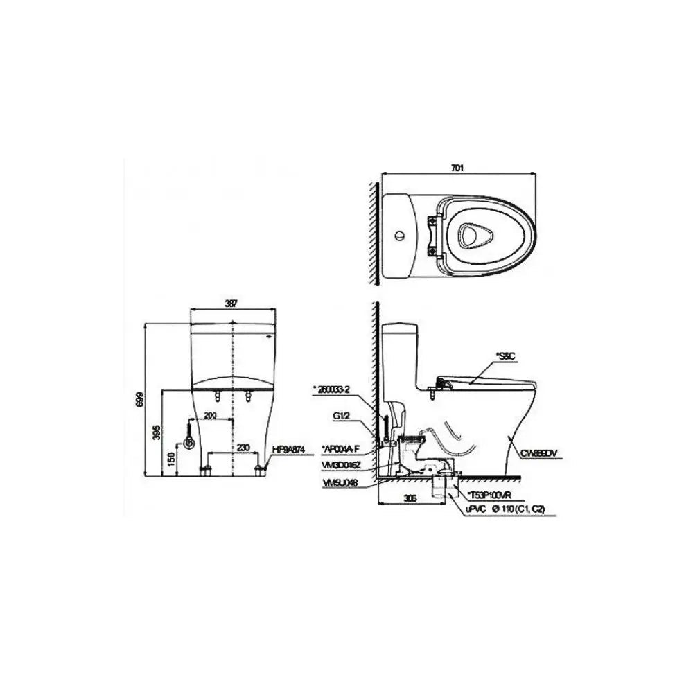 Ms855Cdw17#Xw Bàn Cầu Một Khối