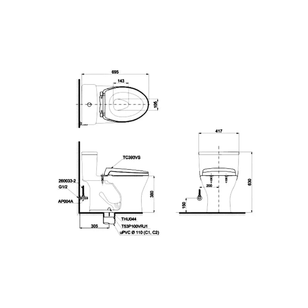 Ms855Dt2#Xw Bàn Cầu Một Khối
