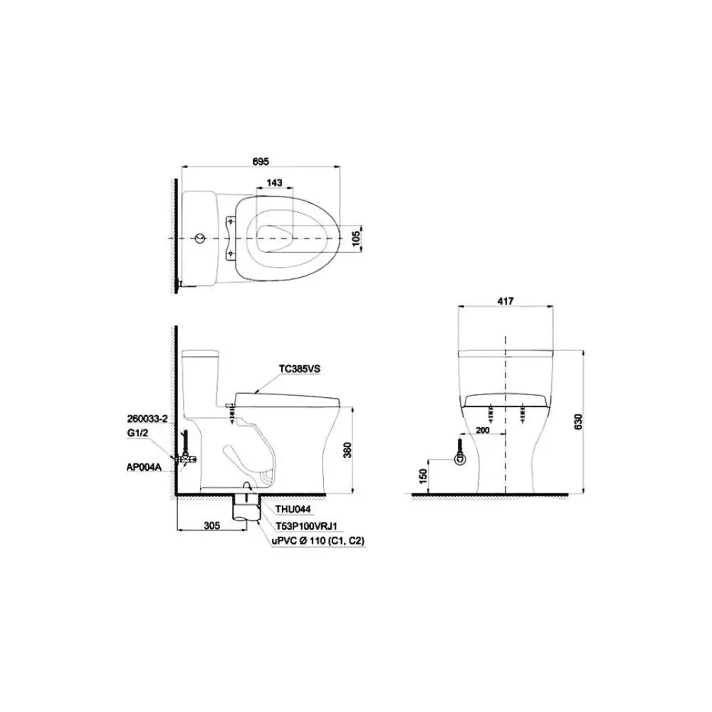 Ms855Dt3#Xw Bàn Cầu Một Khối