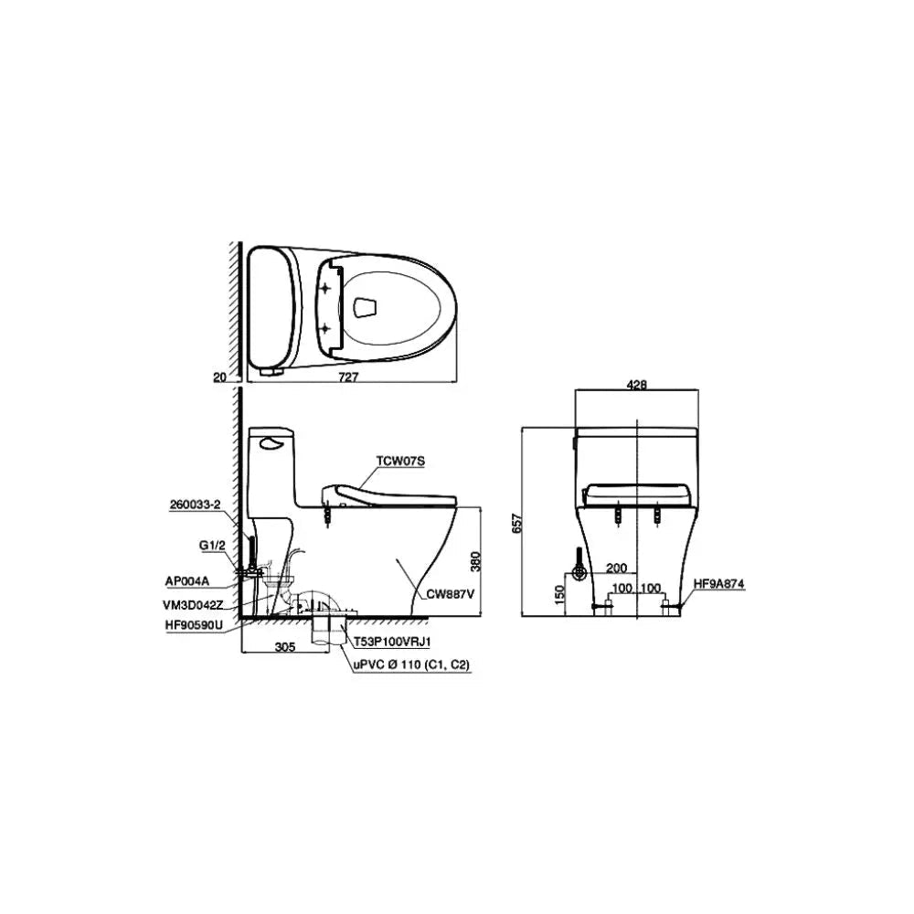 Bàn cầu một khối MS887RE2#XW | Thiết Bị Vệ Sinh TOTO
