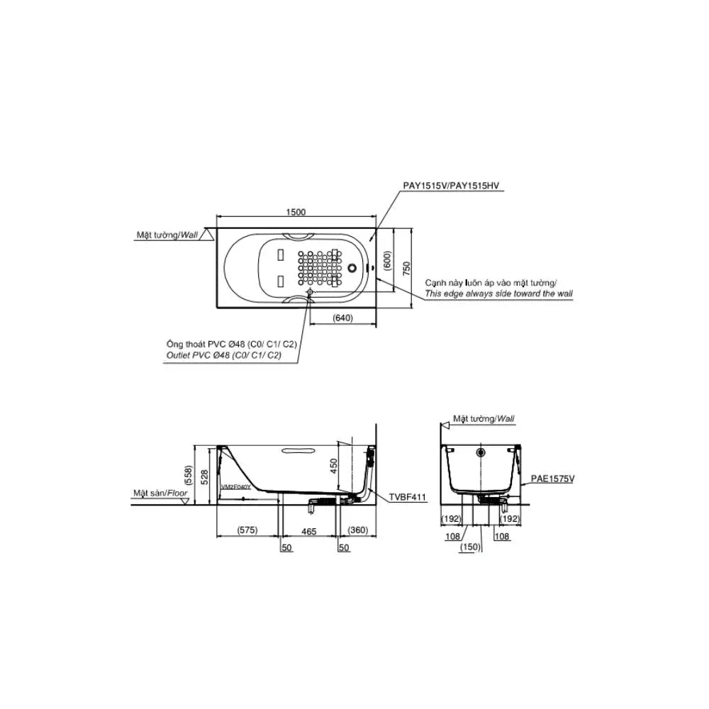 Pay1515V#W Bồn Tắm Xây