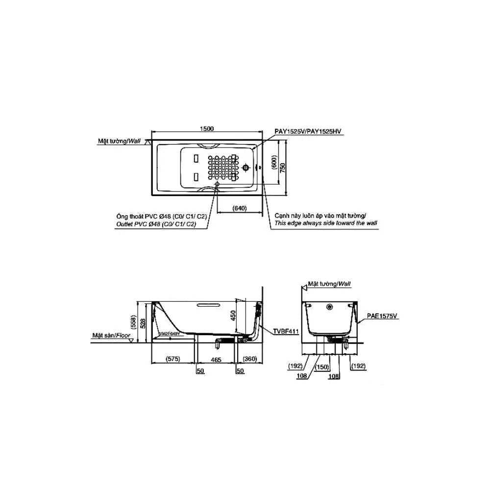 Pay1525Hv#W Bồn Tắm Xây