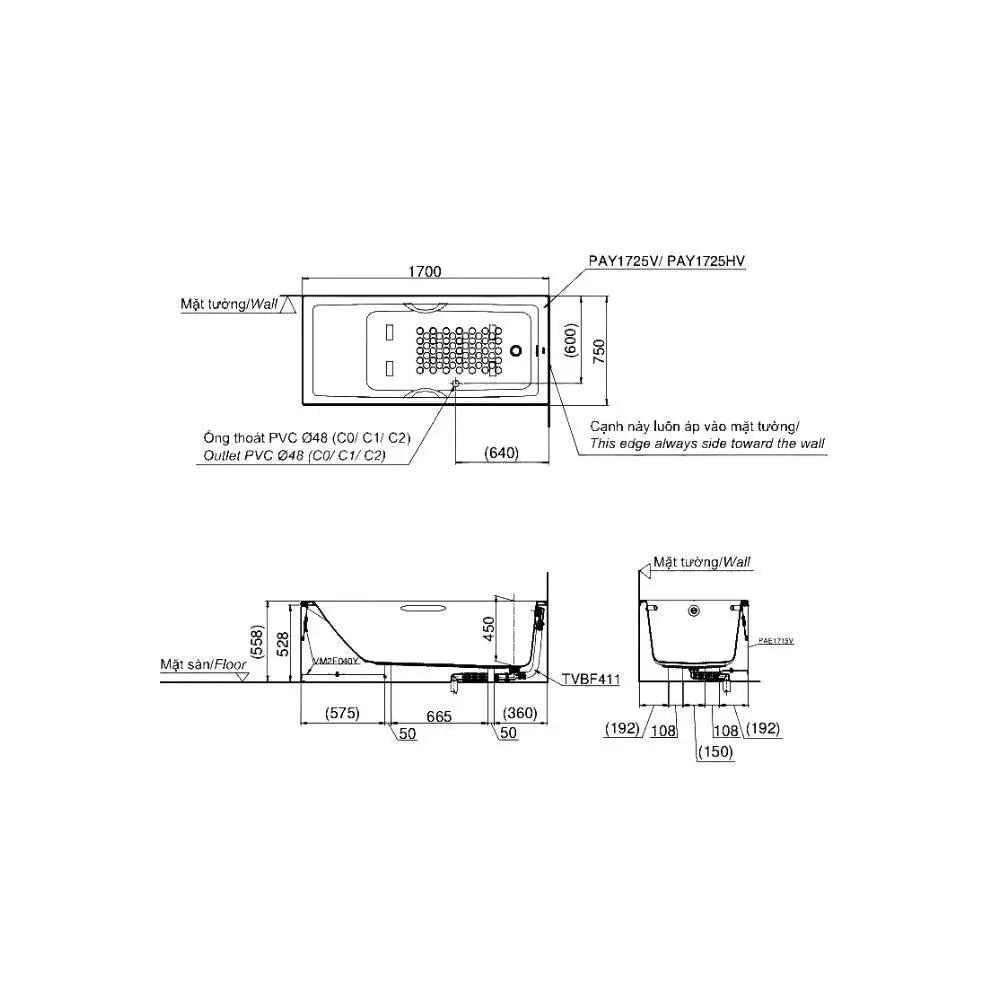 Pay1725Hv#W Bồn Tắm Xây