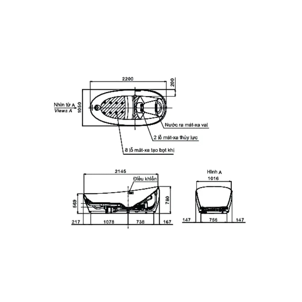 Bồn tắm nổi không gian PJYD2200PWE#GW | Thiết Bị Vệ Sinh TOTO