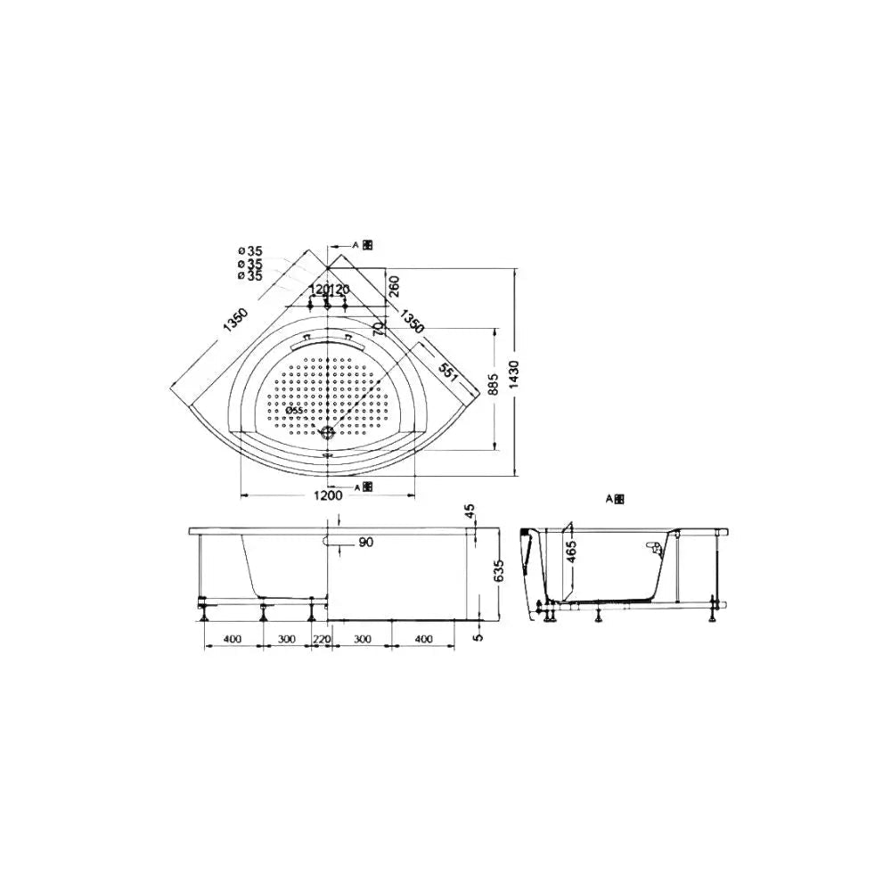 Bồn tắm đặt sàn góc PPY1353-3HPE#P DB505R-2B | Thiết Bị Vệ Sinh TOTO