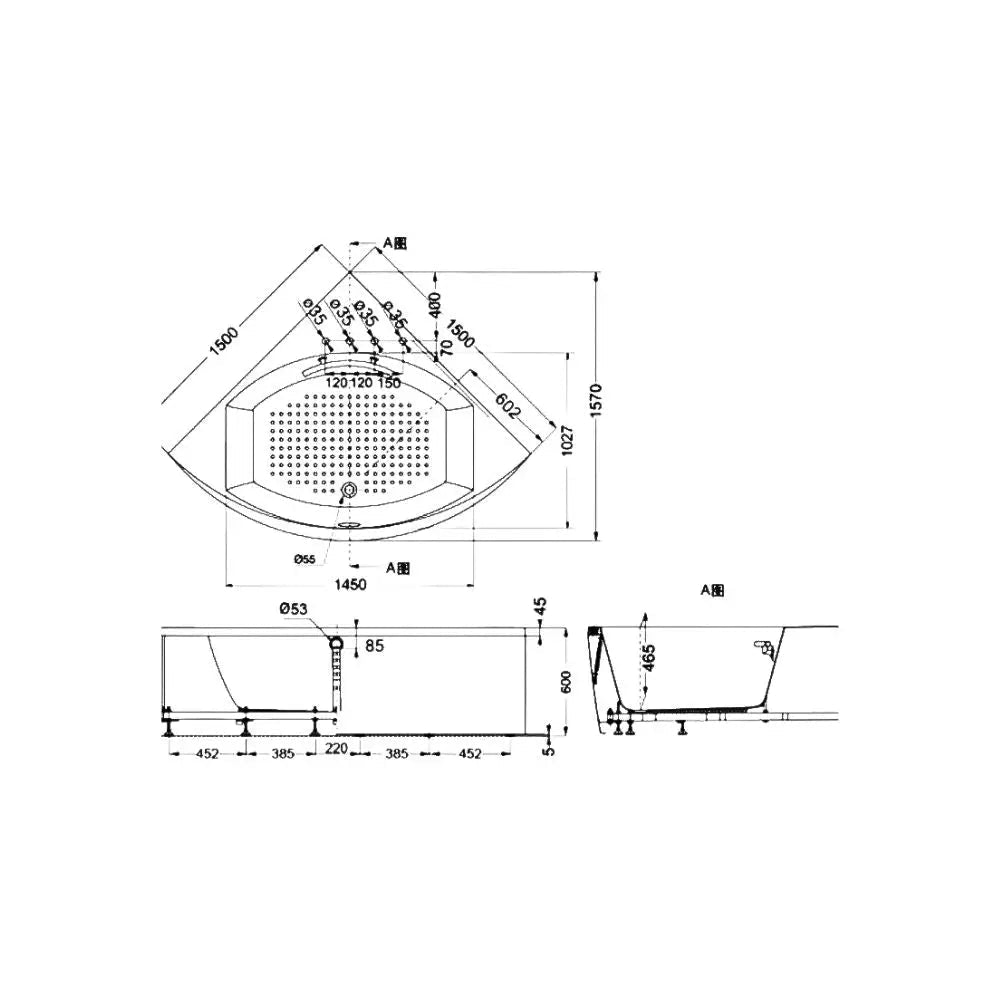 Bồn tắm đặt sàn góc PPY1543-4HPE#P DB505R-2B | Thiết Bị Vệ Sinh TOTO