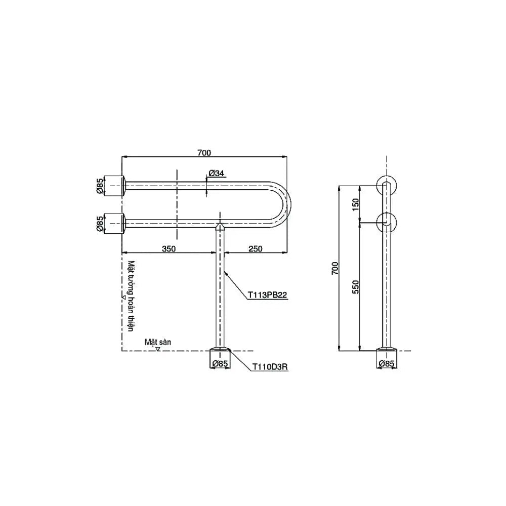 Thanh tay vịn chữ P T113BP22 T110D3R(x3) | Thiết Bị Vệ Sinh TOTO