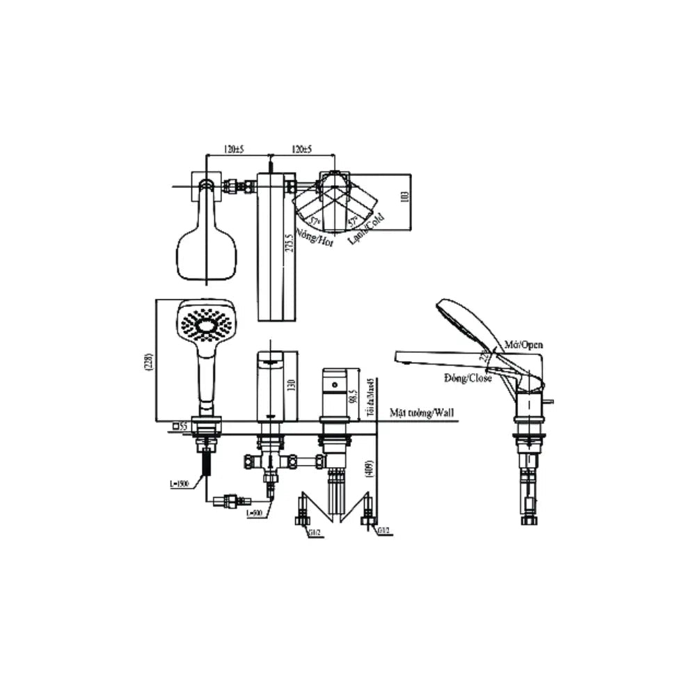Vòi sen xả bồn tắm nóng lạnh TBG10305AA | Thiết Bị Vệ Sinh TOTO