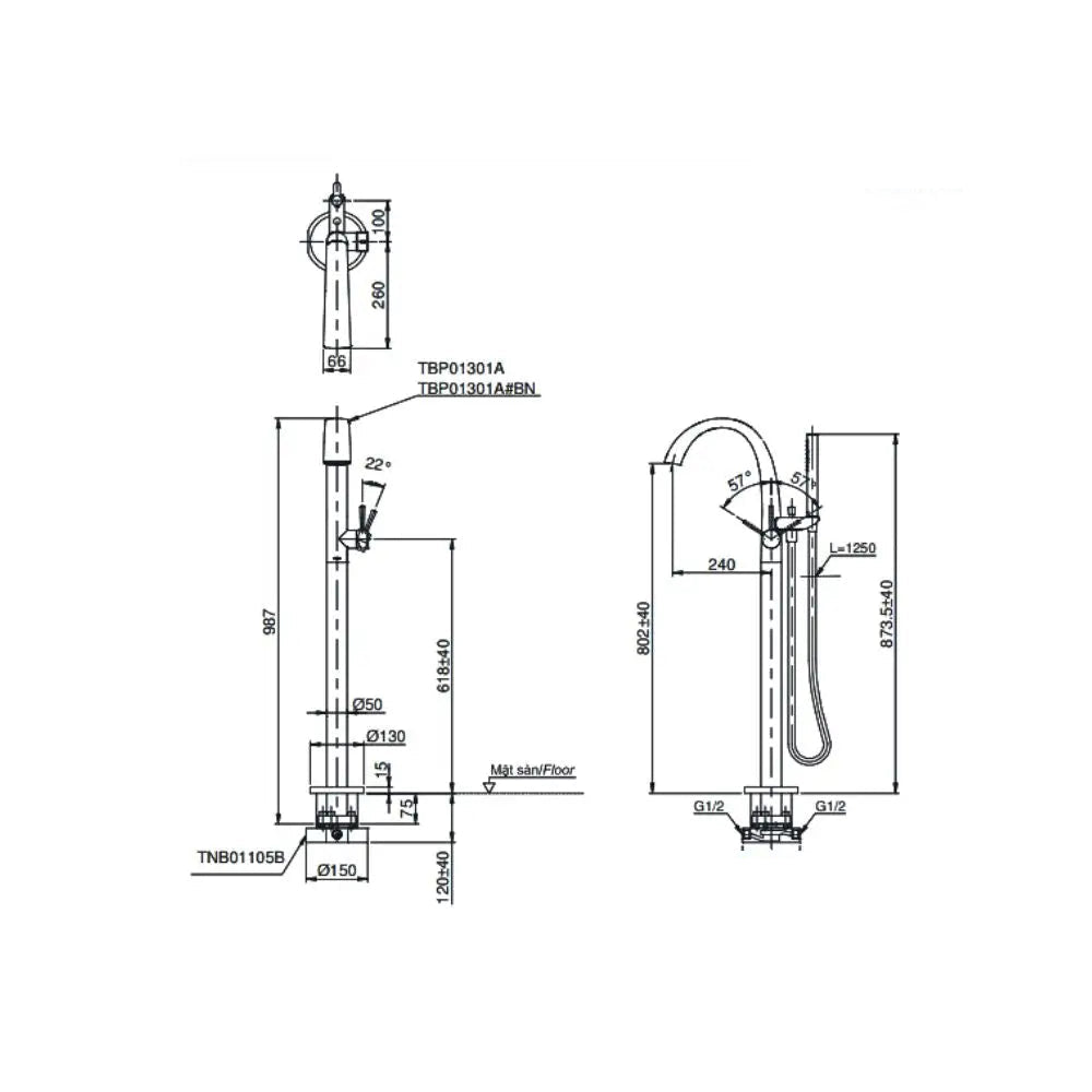 Vòi xả bồn đặt sàn TBP01301A#BN TBN01105B | Thiết Bị Vệ Sinh TOTO