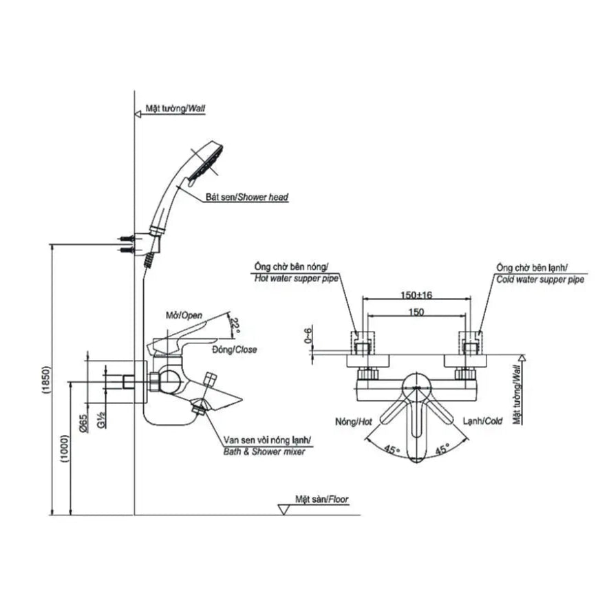 Bộ sen tắm nóng lạnh LB TBS01302V TBW02005A | Thiết Bị Vệ Sinh TOTO