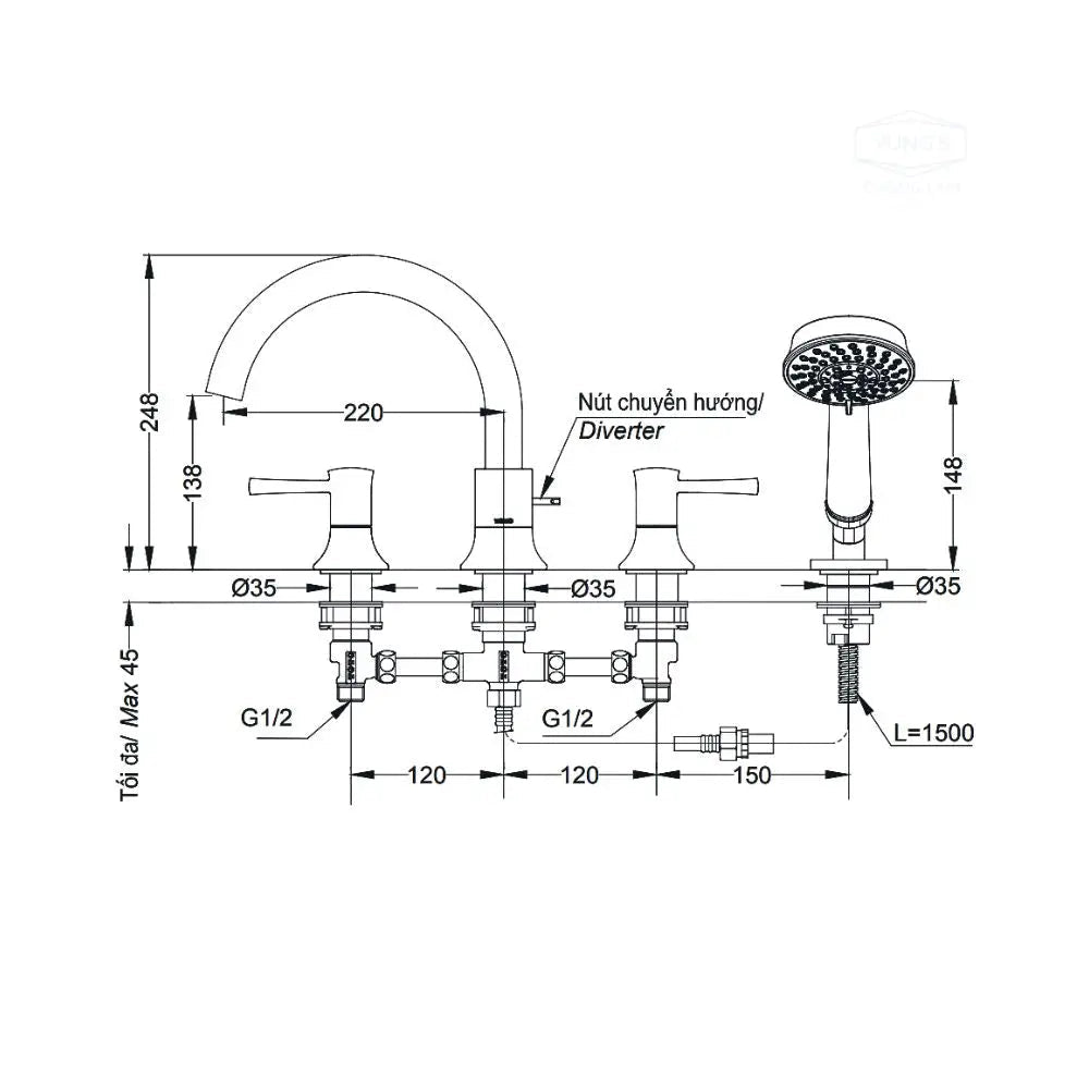 Vòi xả bồn nóng lạnh TBS02202BA | Thiết Bị Vệ Sinh TOTO