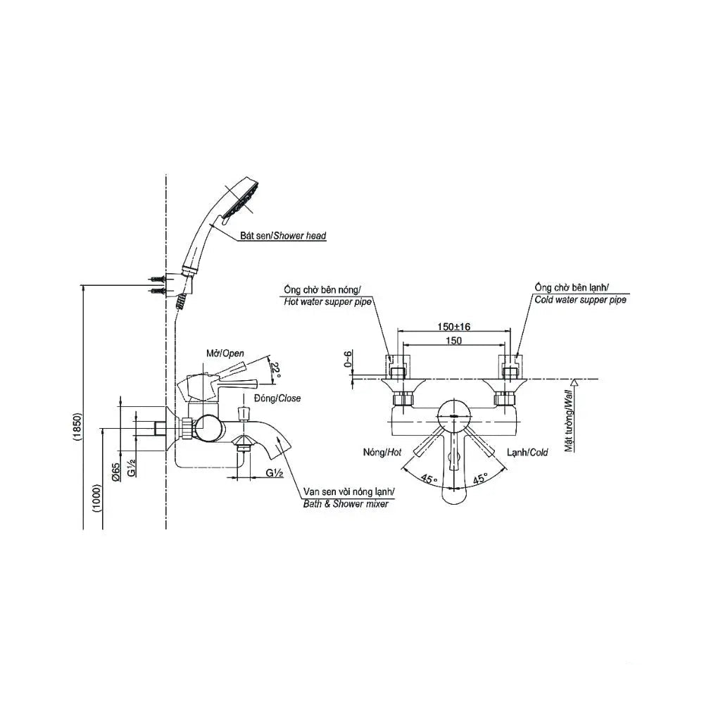 Bộ sen tắm nóng lạnh LN TBS02302V TBW07009A | Thiết Bị Vệ Sinh TOTO