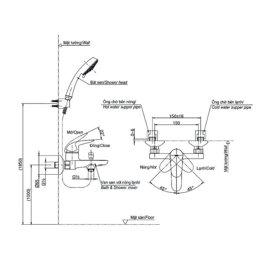 Bộ sen tắm nóng lạnh GF TBS03302V TBW01008A | Thiết Bị Vệ Sinh TOTO