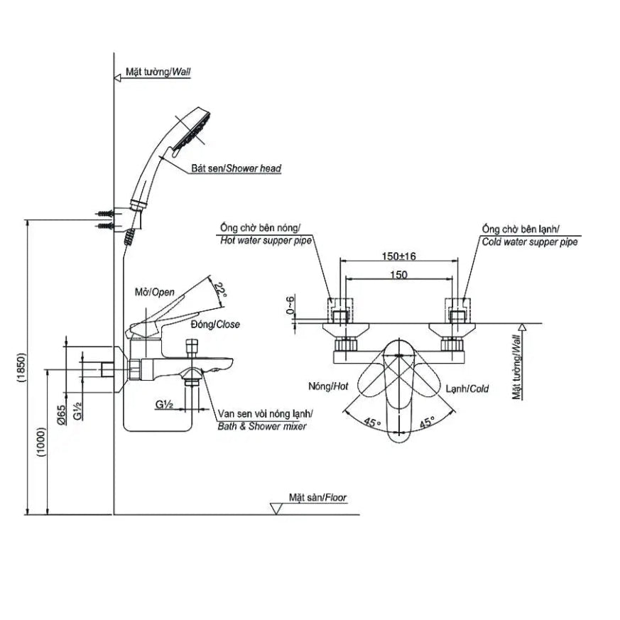 Bộ sen tắm nóng lạnh LF TBS04302V TBW01010A | Thiết Bị Vệ Sinh TOTO