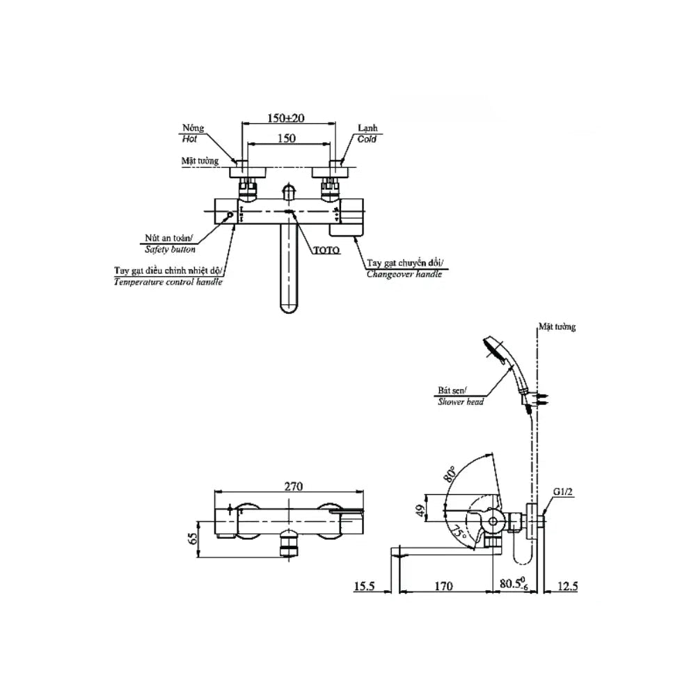 Sen tắm nhiệt độ TBV03427V TBW02006A | Thiết Bị Vệ Sinh TOTO