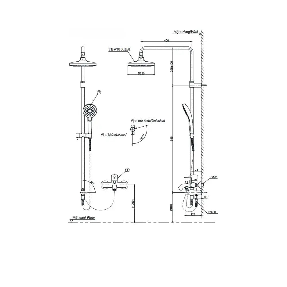 Bộ sen cây TBW01002BA TBG03302V TBW01010A | Thiết Bị Vệ Sinh TOTO