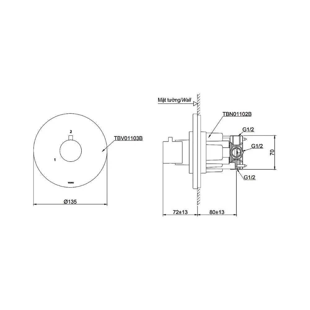 Tổ hợp sen âm tường TBW01004A TBW01010A TBS02001B TBS02304B TBV01103B/TBN01102B TBW01014B TBW01016B | Thiết Bị Vệ Sinh TOTO