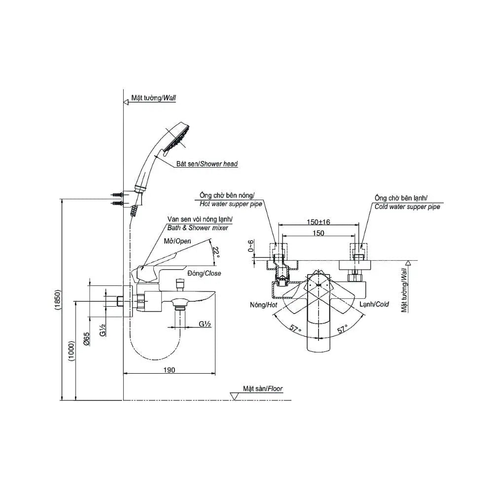 Bộ sen tắm nóng lạnh GR TBW02001BA TBG02302VA TBW02006A | Thiết Bị Vệ Sinh TOTO