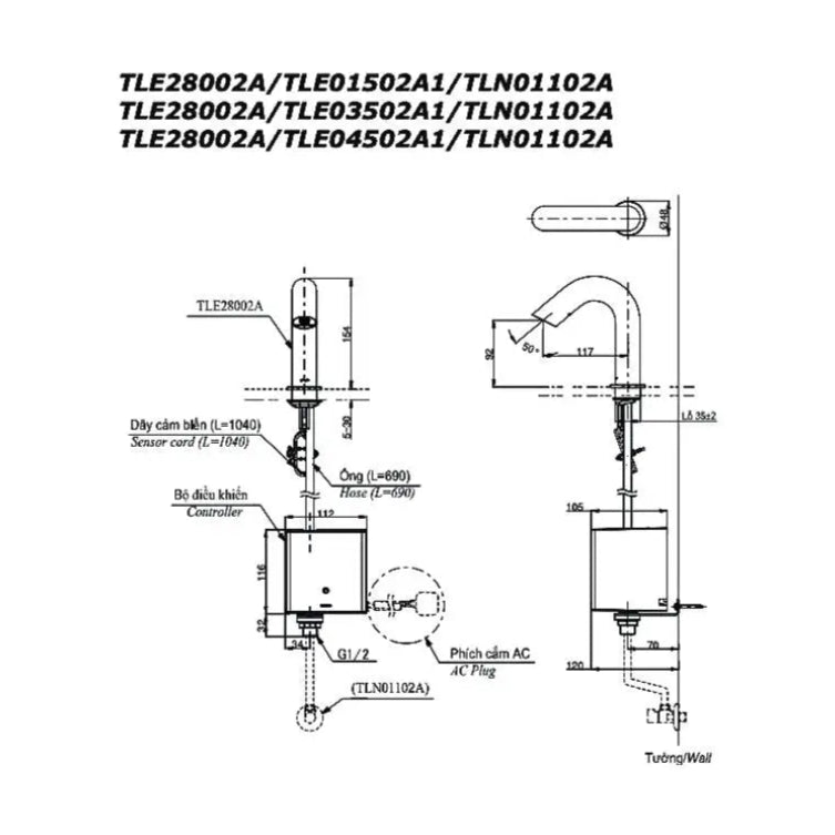 Vòi cảm ứng tự động TLE28002A TLE01502A1 TLN01102A | Thiết Bị Vệ Sinh TOTO