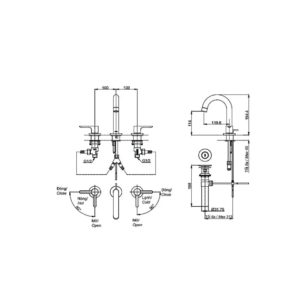 Vòi chậu tay vặn nóng lạnh LB TLS01201BA | Thiết Bị Vệ Sinh TOTO