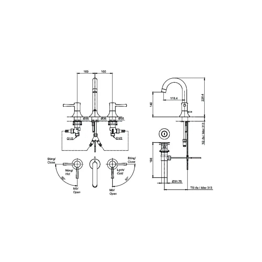 Vòi chậu tay vặn nóng lạnh LN TLS02201BA | Thiết Bị Vệ Sinh TOTO