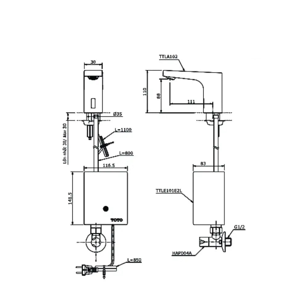 Ttla102 Ttle101E2L Hap004A Vòi Lavabo Tự Động