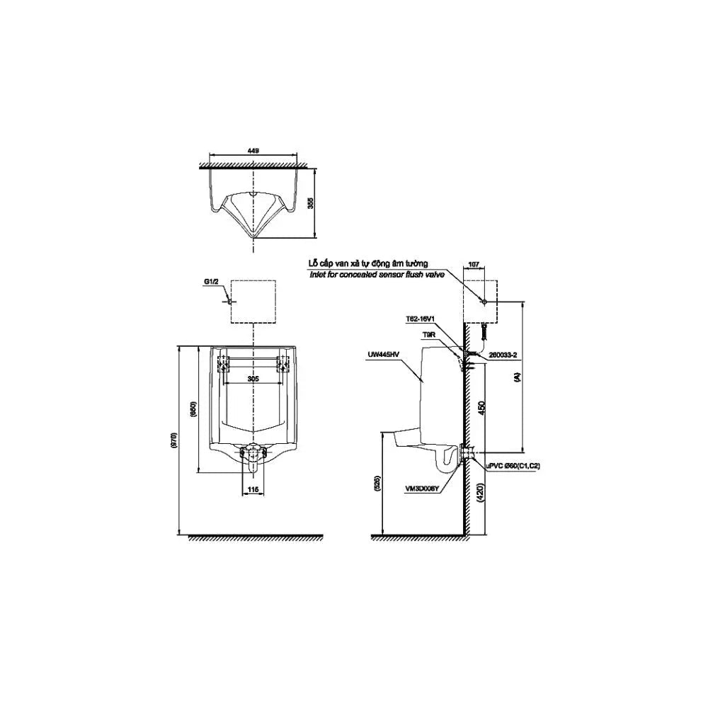 Tiểu nam treo tường UT445 | Thiết Bị Vệ Sinh TOTO